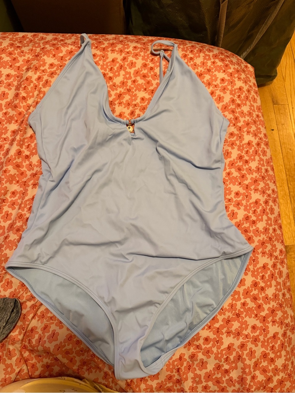 Shade & Shore Light Blue One-Piece Swimsuit with V-Neck